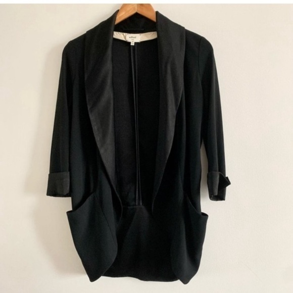 Wilfred Aritzia Chevalier Crepe Draped Black Open Blazer Jacket Asymmetric - Picture 5 of 13